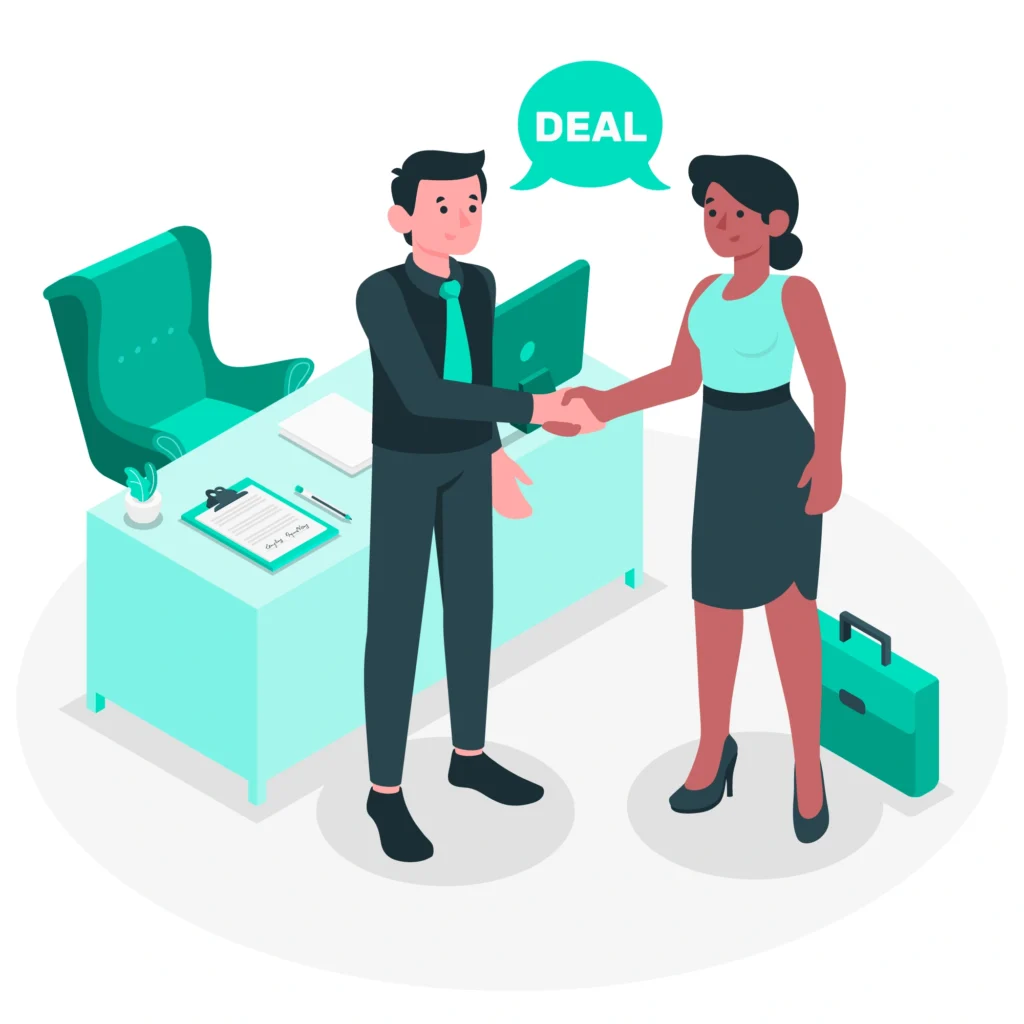 How to Avoid Salary Negotiation Mistakes Closing a Successful Deal Two professionals shaking hands after a successful salary negotiation, illustrating how to avoid salary negotiation mistakes.