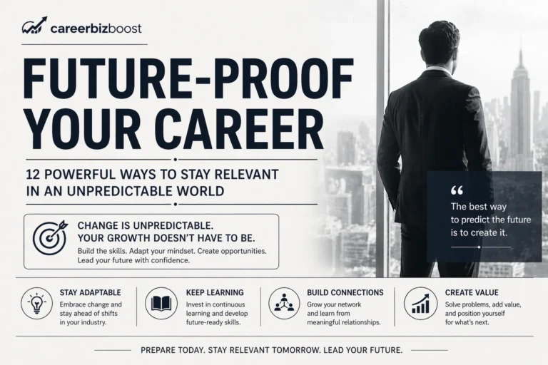 Future-proof your career concept showing a professional planning growth, learning new skills, and adapting to change in a modern work environment