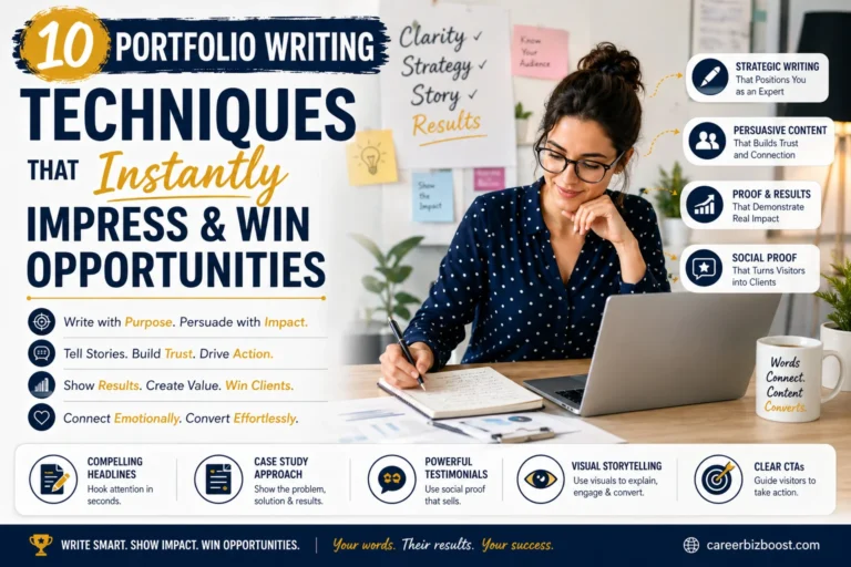 Professional writer applying portfolio writing techniques on laptop to create high-converting writing portfolio