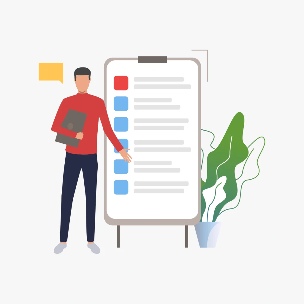 Professional Resume Structure Checklist Explained Man standing and pointing at a resume structure checklist on a whiteboard, explaining key formatting and section guidelines.