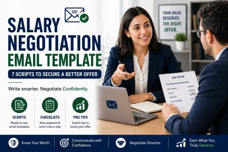 salary negotiation email template concept showing professional writing a confident email to negotiate job offer and improve compensation