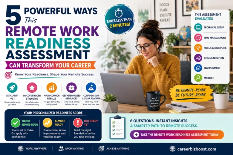 remote work readiness assessment showing professional working from home with laptop and structured workspace