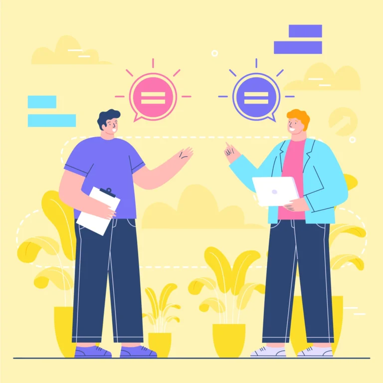 Two professionals discussing job offers in a modern setting — representing the salary negotiation readiness quiz concept