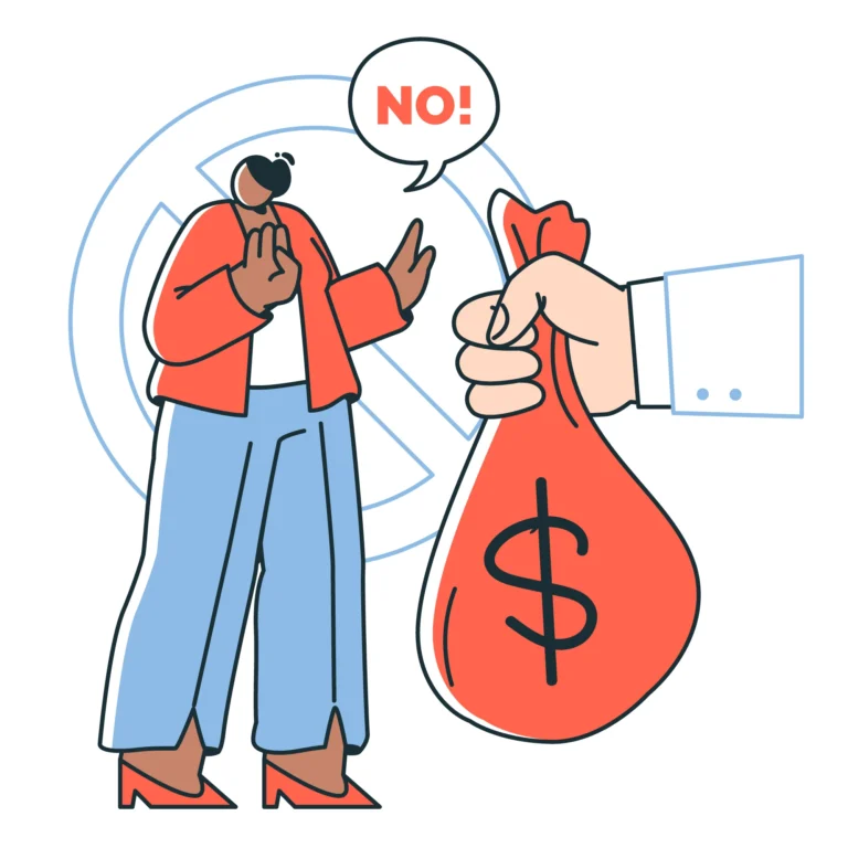 Professional woman rejecting an unfair offer, highlighting salary negotiation red flags during a job discussion.