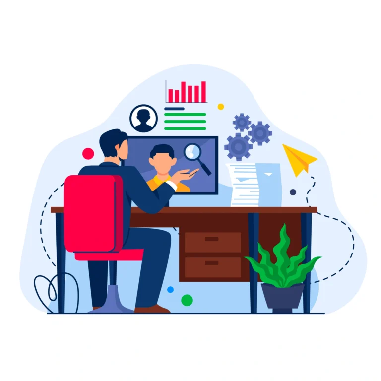 Illustration of a recruiter analyzing a candidate's profile on a computer screen, representing modern job search strategies