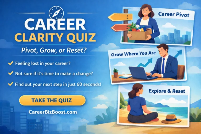 Career clarity quiz to decide whether to pivot, grow, or reset your career at CareerBizBoost.com