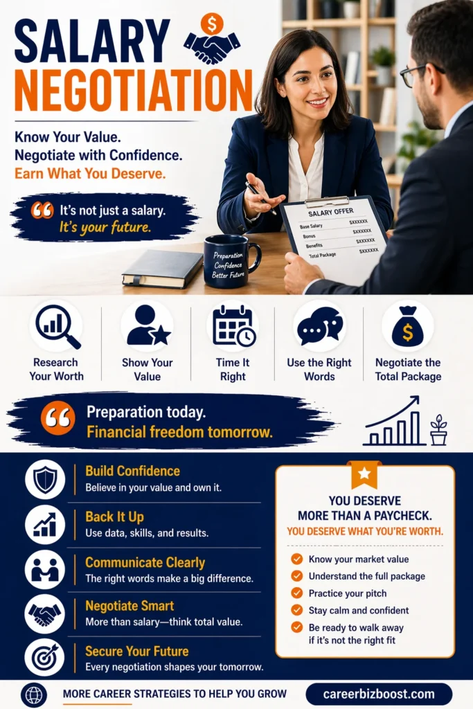 Professional discussing salary negotiation with hiring manager while reviewing offer document and planning to negotiate salary confidently for better compensation