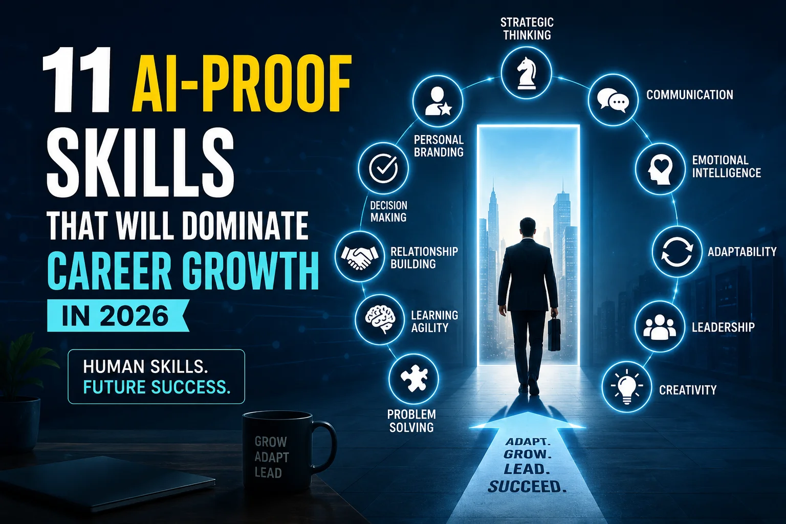 Professional developing AI-proof skills for career growth and future workplace success