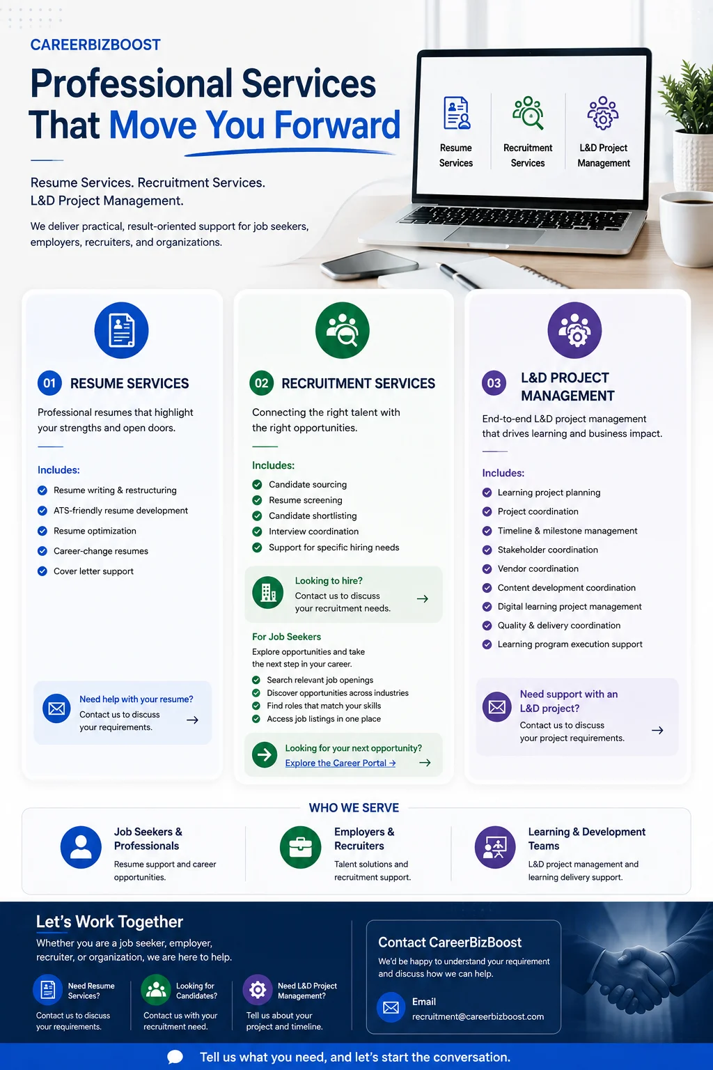 CareerBizBoost Professional Services CareerBizBoost resume, recruitment, and Learning and Development project management services