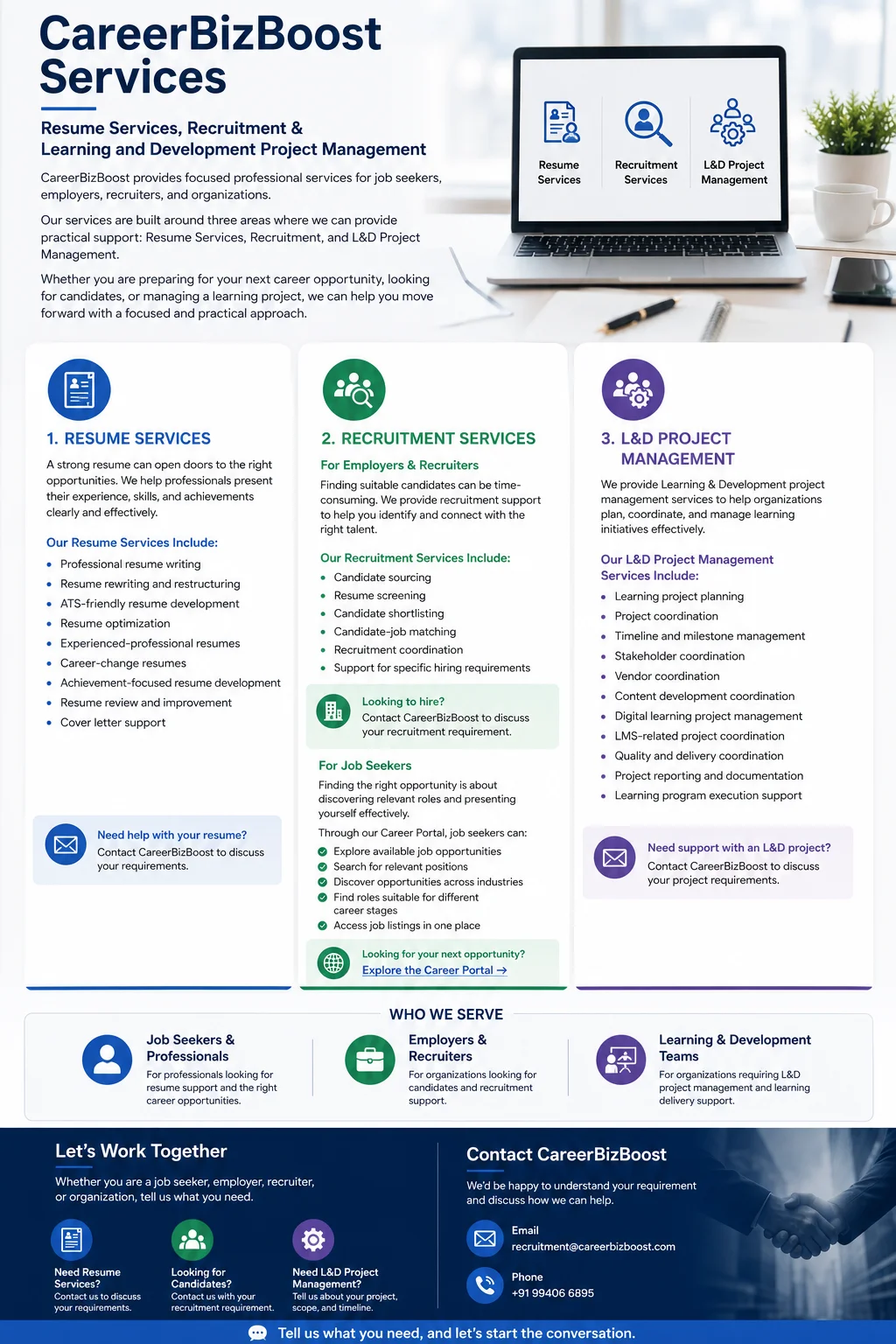 CareerBizBoost resume, recruitment, and Learning and Development project management services 